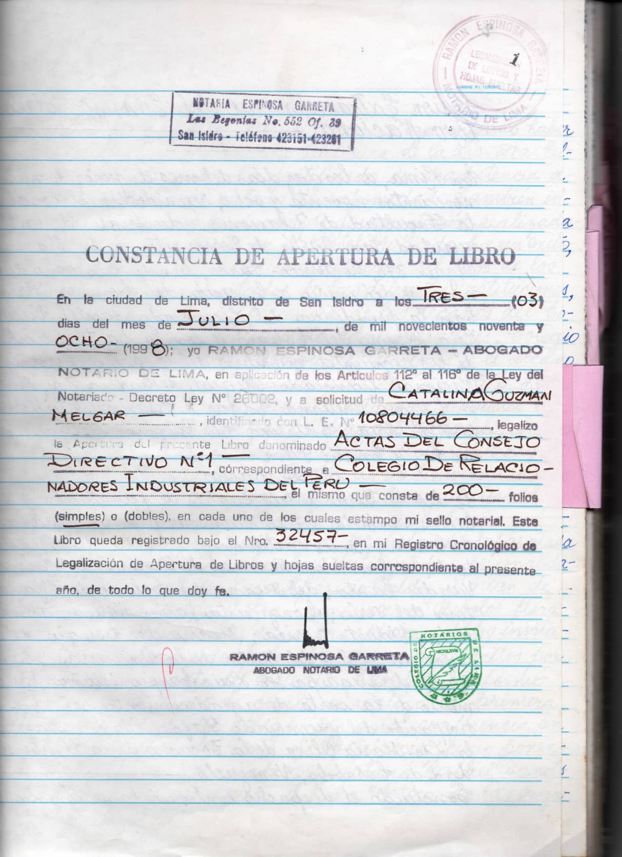 constancia apertura libro