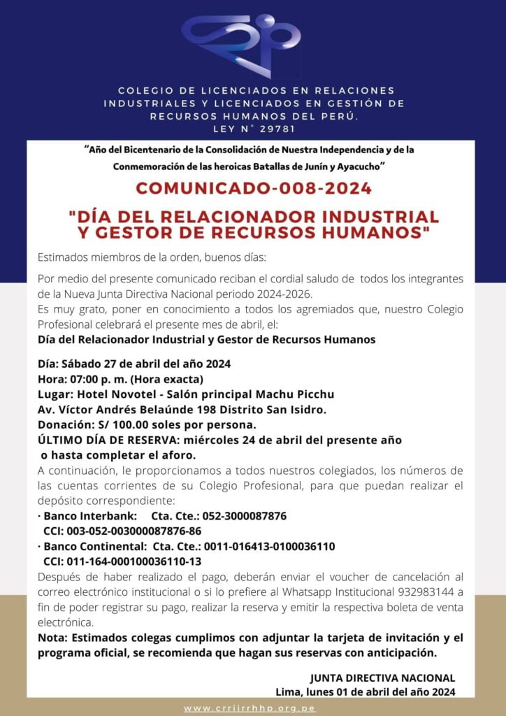 CRRIIRRHHP – Comunicado 008-2024