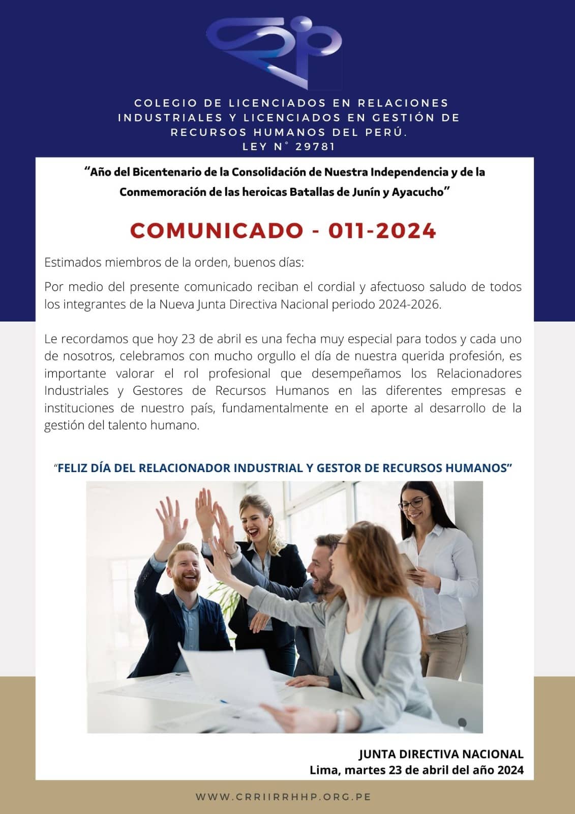 CRRIIRRHHP – Comunicado 011-2024