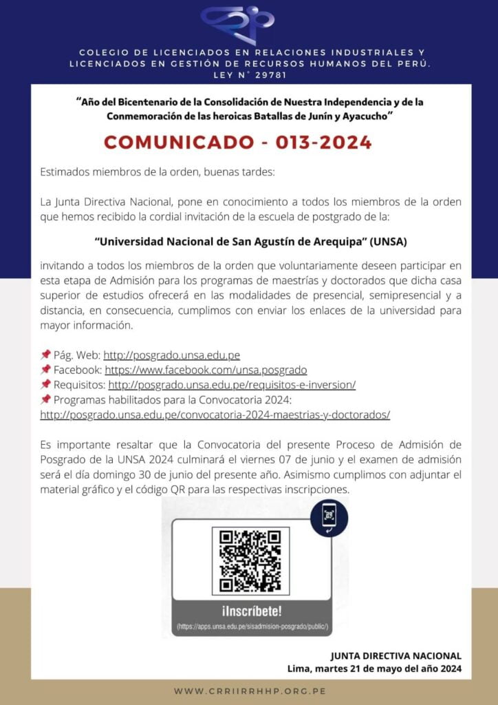 CRRIIRRHHP – Comunicado 013-2024