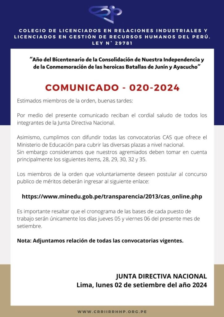 CRRIIRRHHP – Comunicado 020-2024