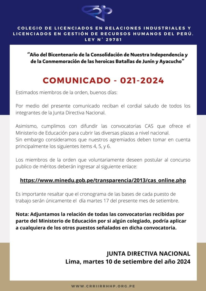 CRRIIRRHHP – Comunicado 021-2024